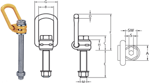 Lifting Point rotatable LBO, extended bolts