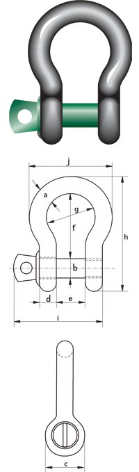 Green Pin  Shackle bow type with eye bolt