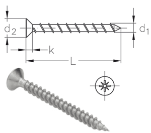 NIRO Cross recessed Chipboard screw