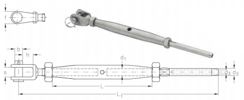 NIRO Rigging Screw with jaw and terminal, standard type