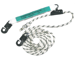 Portable fall arresting device with shock absorbing lanyard